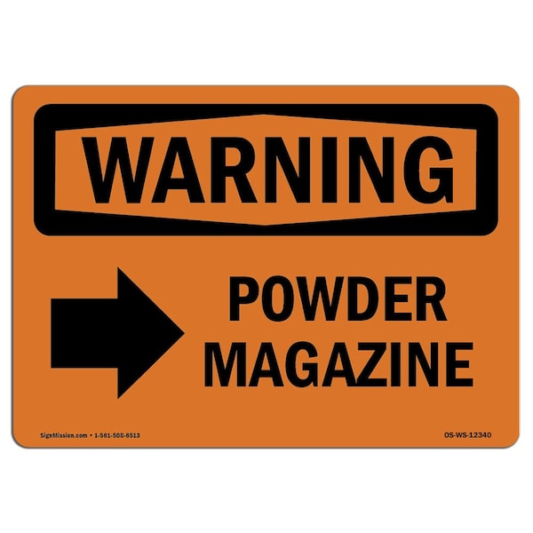 Safety Sign, OSHA WARNING, 3.5" Height, Powder Magazine (Right Arrow), Landscape, 10PK